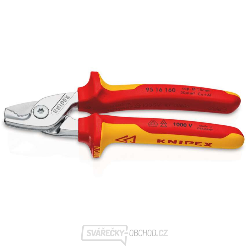 Izolované kabelové nůžky s vícesložkovými návleky KNIPEX 160 mm VDE Izolované kabelové nůžky s vícesložkovými návleky KNIPEX 160 mm VDE gallery main image
