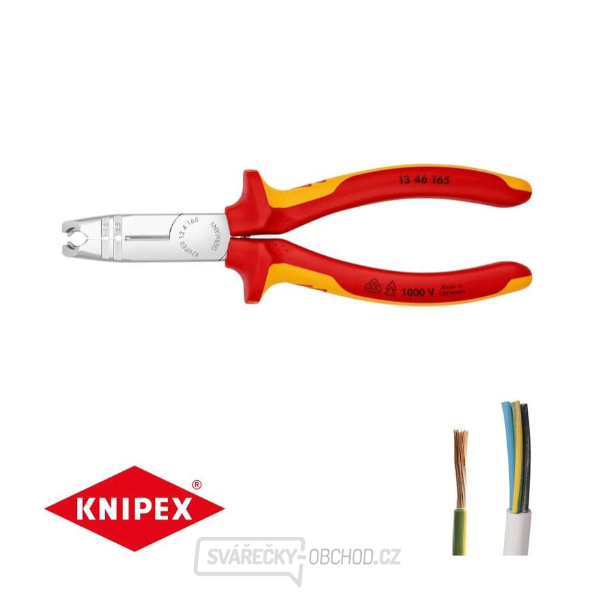 Kleště odizolovací VDE KNIPEX 13 46 165, 165 mm - pochromované kleště, vícesložkové návleky
