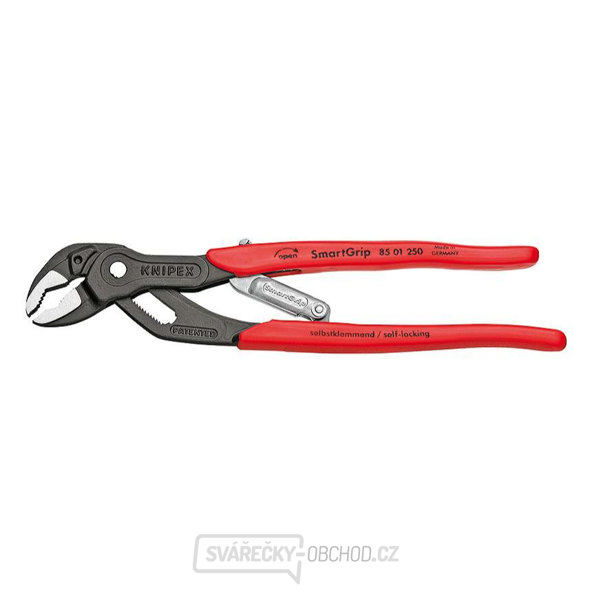 Kleště SmartGrip 250 mm s automatickým nastavením. Knipex 85 01 250 - DIN ISO 8976 - leštěná hlava, plastové návleky
