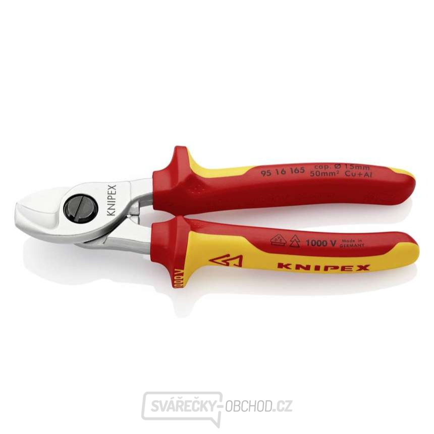 Kabelové nůžky 165 mm VDE. KNIPEX 95 16 165 - chromováno, vícesložkové návleky
