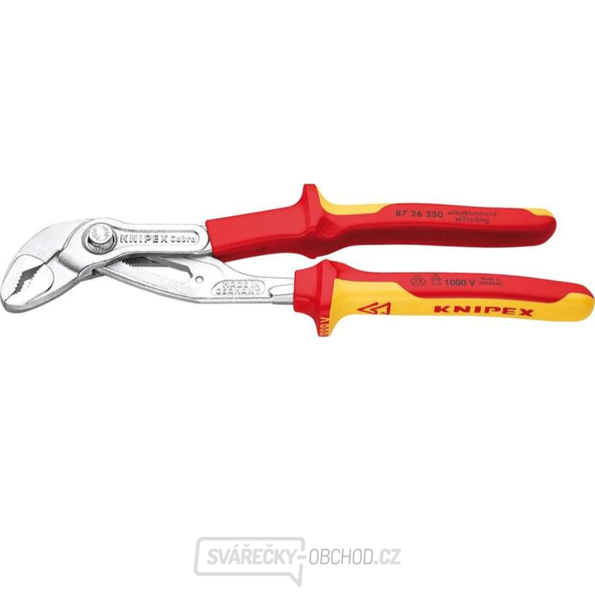 Instalatérské kleště VDE-Cobra 250 mm. KNIPEX 87 26 250 - 1000V. Chromováno, vícesložkové návleky Instalatérské kleště VDE-Cobra 250 mm. KNIPEX 87 26 250 - 1000V. Chromováno, vícesložkové návleky gallery main image