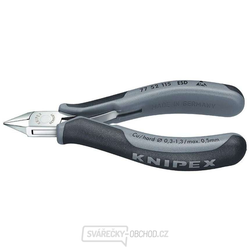 Boční štípací kleště pro elektroniku 115 mm KNIPEX 77 52 115 ESD - leštěná hlava, vícesložkové návleky