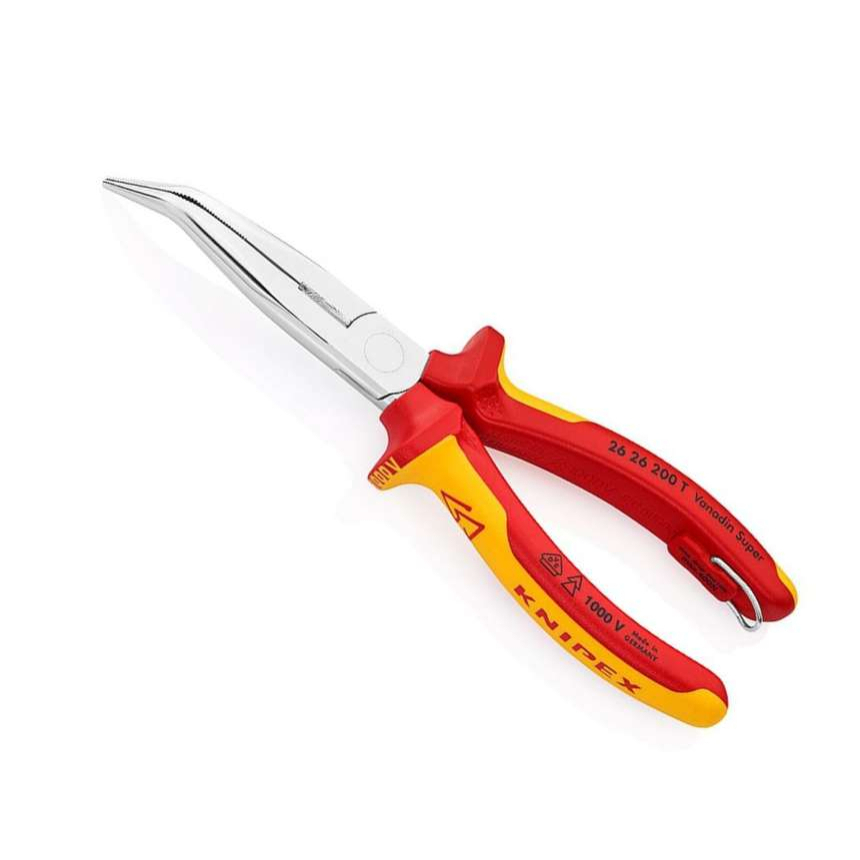 Půlkulaté kleště s břity (zobákovité) Knipex 26 26 200 T - 1000V. Chromováno, vícesložkové návleky VDE (200 mm)