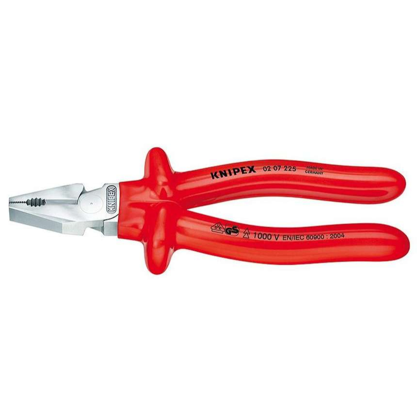 Silové kombinované kleště 225 mm - VDE 1000V. KNIPEX 02 07 225 - chromováno, izolováno ponorem