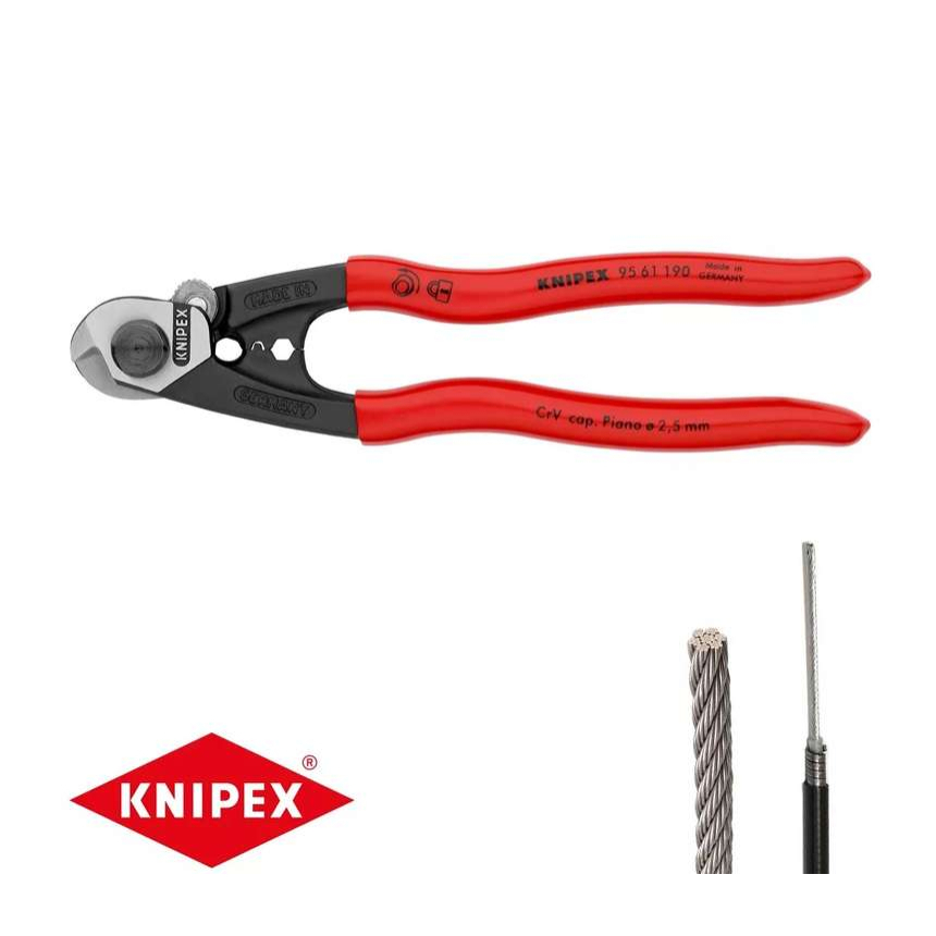 Nůžky na dráty a drátěná lana 190 mm KNIPEX 95 61 190 - leštěná hlava, plastové návleky 95 61 190