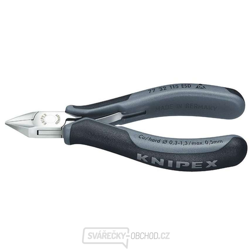 Boční štípací kleště pro elektroniku 115 mm KNIPEX 77 32 115 ESD - leštěná hlava, vícesložkové návleky