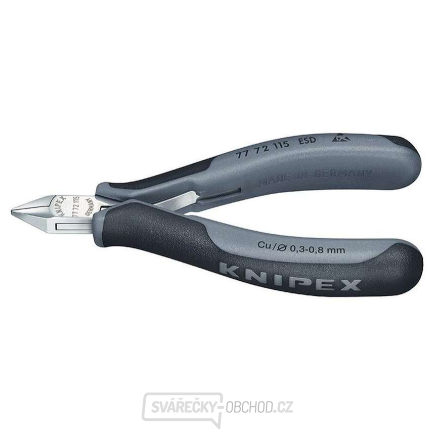 Boční štípací kleště pro elektroniku 115 mm KNIPEX 77 72 115 ESD - leštěná hlava, vícesložkové návleky