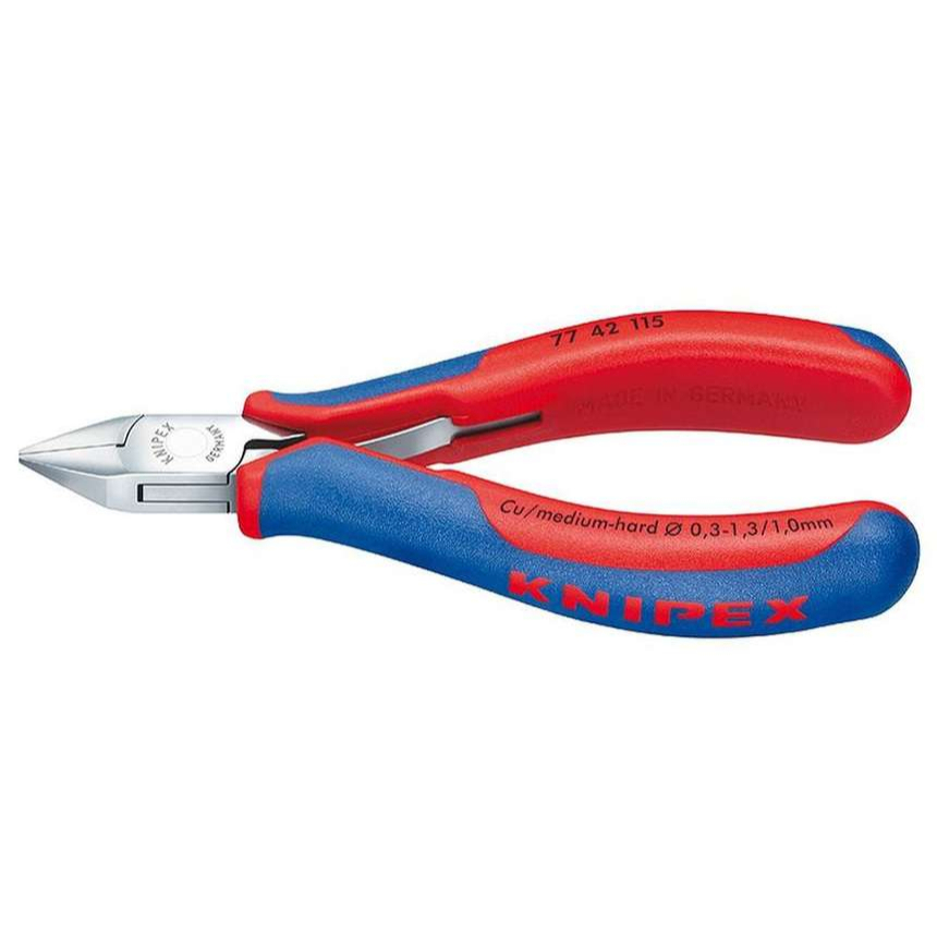Boční štípací kleště pro elektroniku 130 mm KNIPEX 77 42 130 - leštěná hlava, vícesložkové návleky 77 42 130