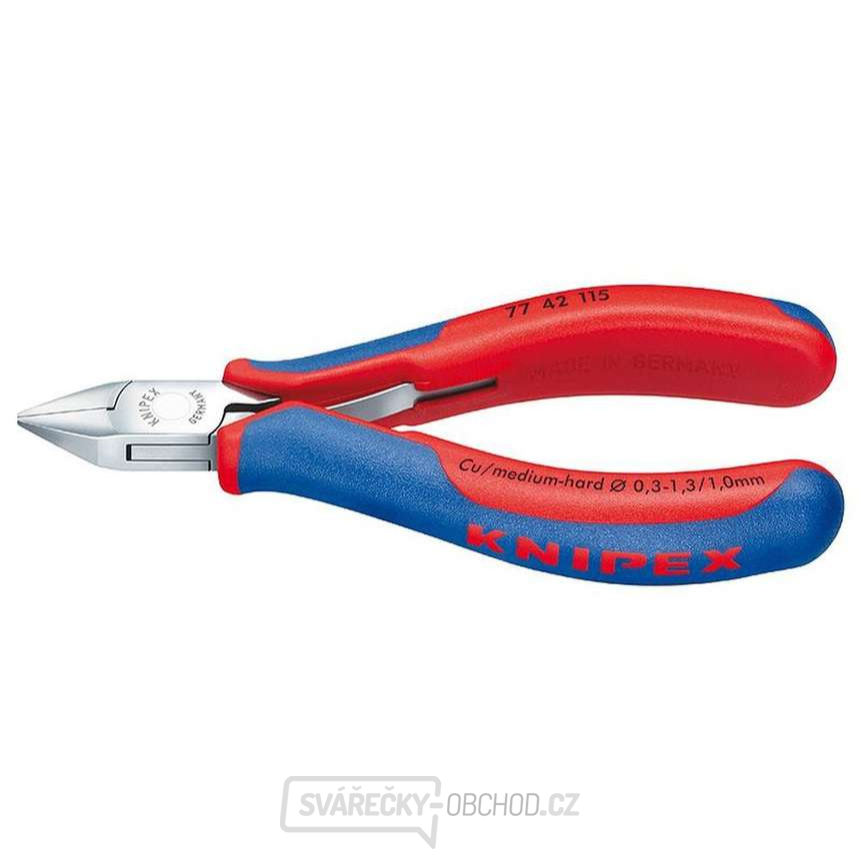 Boční štípací kleště pro elektroniku 130 mm KNIPEX 77 42 130 - leštěná hlava, vícesložkové návleky
