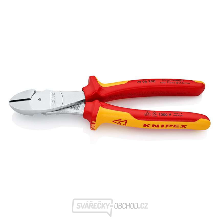 Silové boční štípací kleště 200 mm KNIPEX 74 06 200 - 1000V. Chromováno, vícesložkové návleky VDE