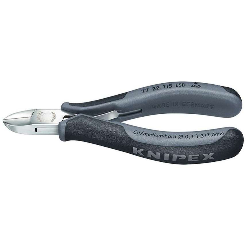 Boční štípací kleště pro elektroniku 115 mm KNIPEX 77 22 115 ESD - leštěná hlava, vícesložkové návleky 77 22 115 ESD