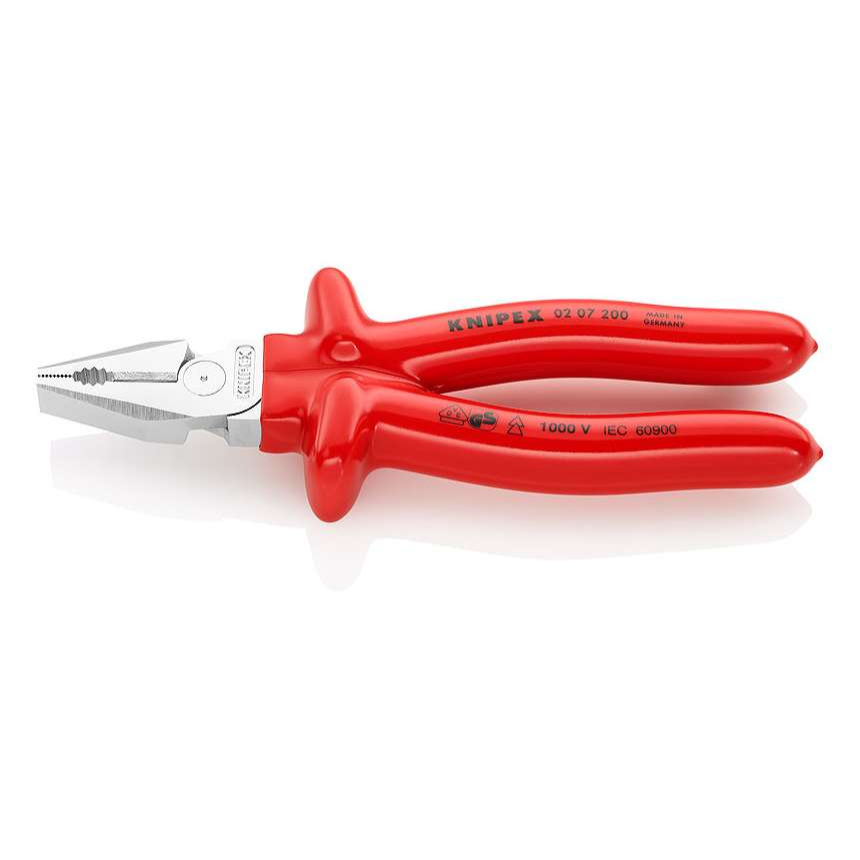 Silové kombinované kleště 200 mm - VDE 1000V. KNIPEX 02 07 200 - chromováno, izolováno ponorem