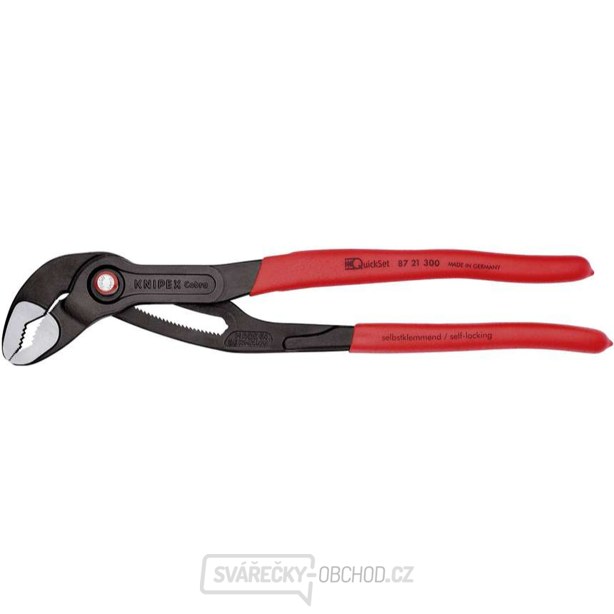 Kleště instalatérské KNIPEX Cobra® QuickSet 87 21 300, 300 mm - leštěná hlava, protiskluzová rukojeť, černěné