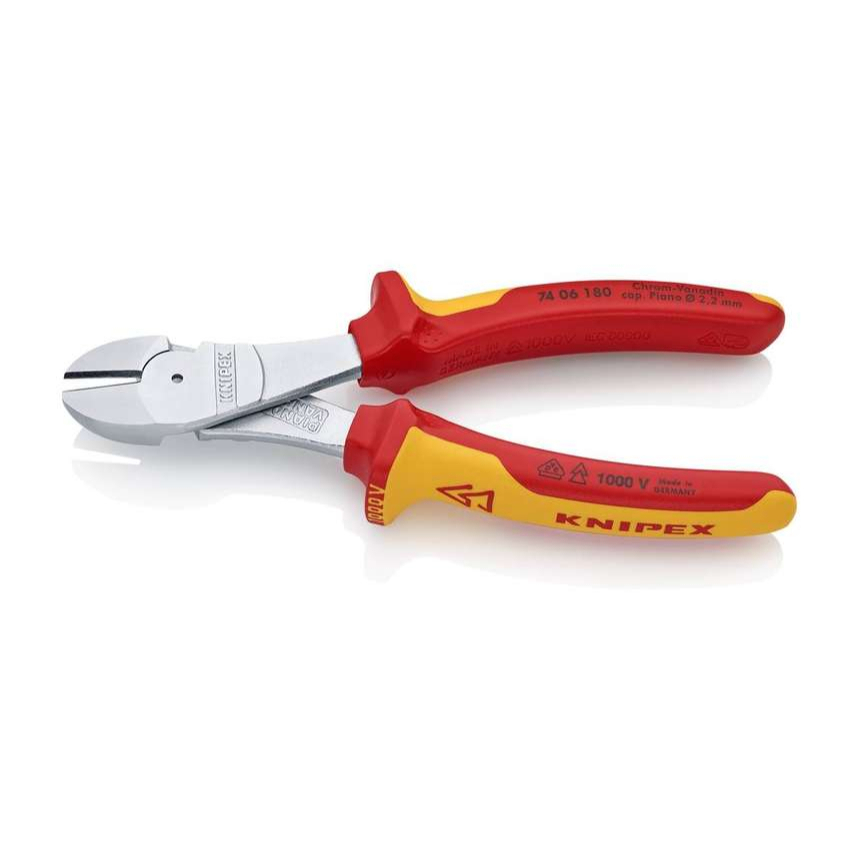 Silové boční štípací kleště 180 mm - 1000V. KNIPEX 74 06 180 - chromováno, vícesložkové návleky VDE 74 06 180