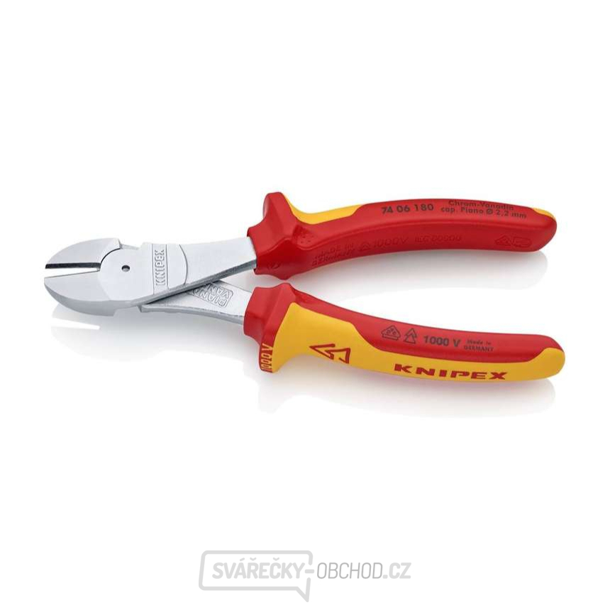 Silové boční štípací kleště 180 mm - 1000V. KNIPEX 74 06 180 - chromováno, vícesložkové návleky VDE