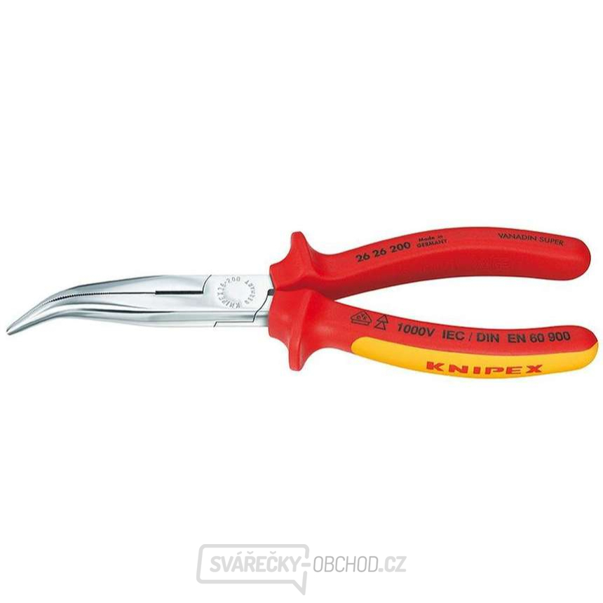 Půlkulaté kleště s břity (zobákovité) 200 mm KNIPEX 26 26 200 - 1000V. Chromováno, vícesložkové návleky VDE