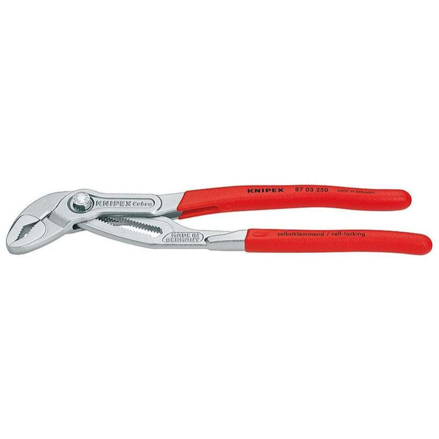 Kleště na trubky Cobra 250 mm KNIPEX 87 03 250 DIN ISO 8976. Chromováno, plastové návleky 87 03 250