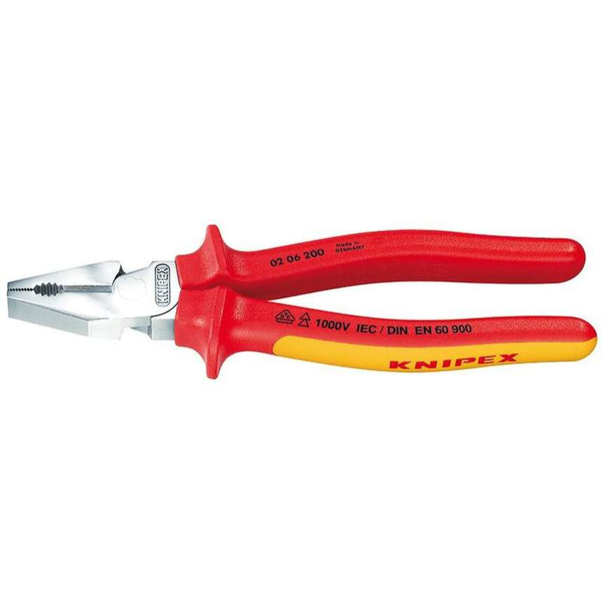 Silové kombinované kleště 225 mm - VDE 1000V. KNIPEX 02 06 225 - chromováno, vícesložkové návleky