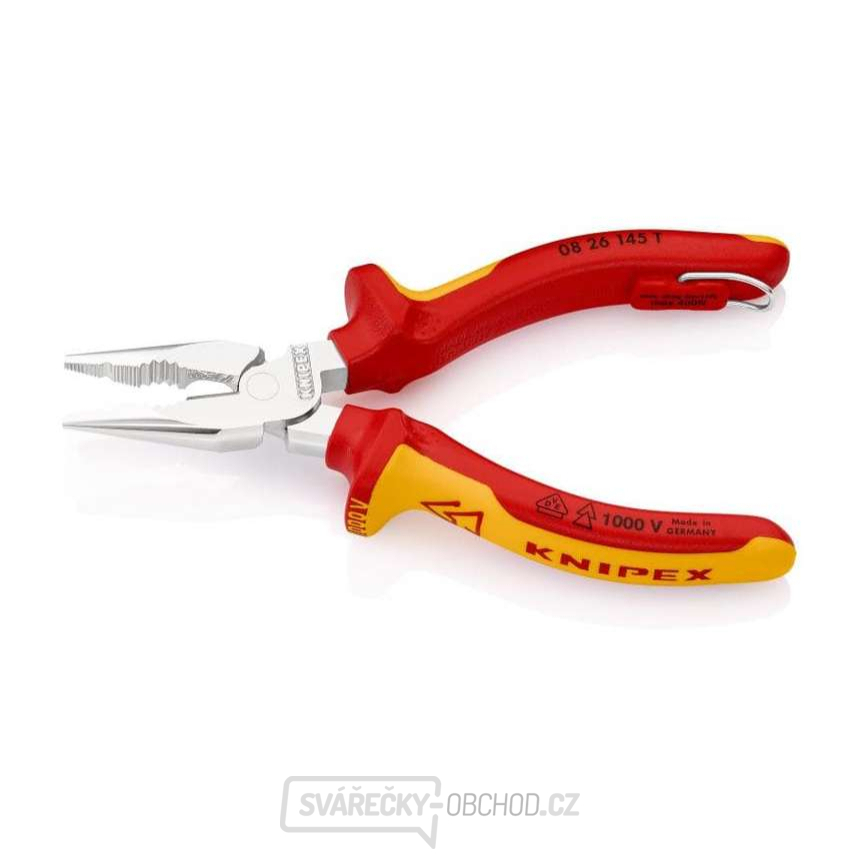 Úzké kombinované kleště 145 mm s připevňovacím okem Knipex 08 26 145 T VDE Úzké kombinované kleště 145 mm s připevňovacím okem Knipex 08 26 145 T VDE gallery main image