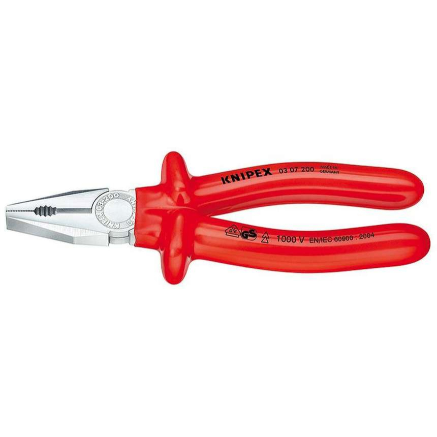 Kombinované kleště 200 mm - 1000V. KNIPEX 03 07 200. Chromováno, VDE - izolace ponorem v lázni