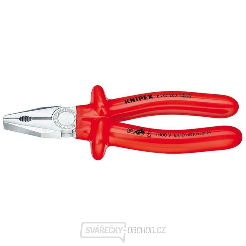 Kombinované kleště 200 mm - 1000V. KNIPEX 03 07 200. Chromováno, VDE - izolace ponorem v lázni