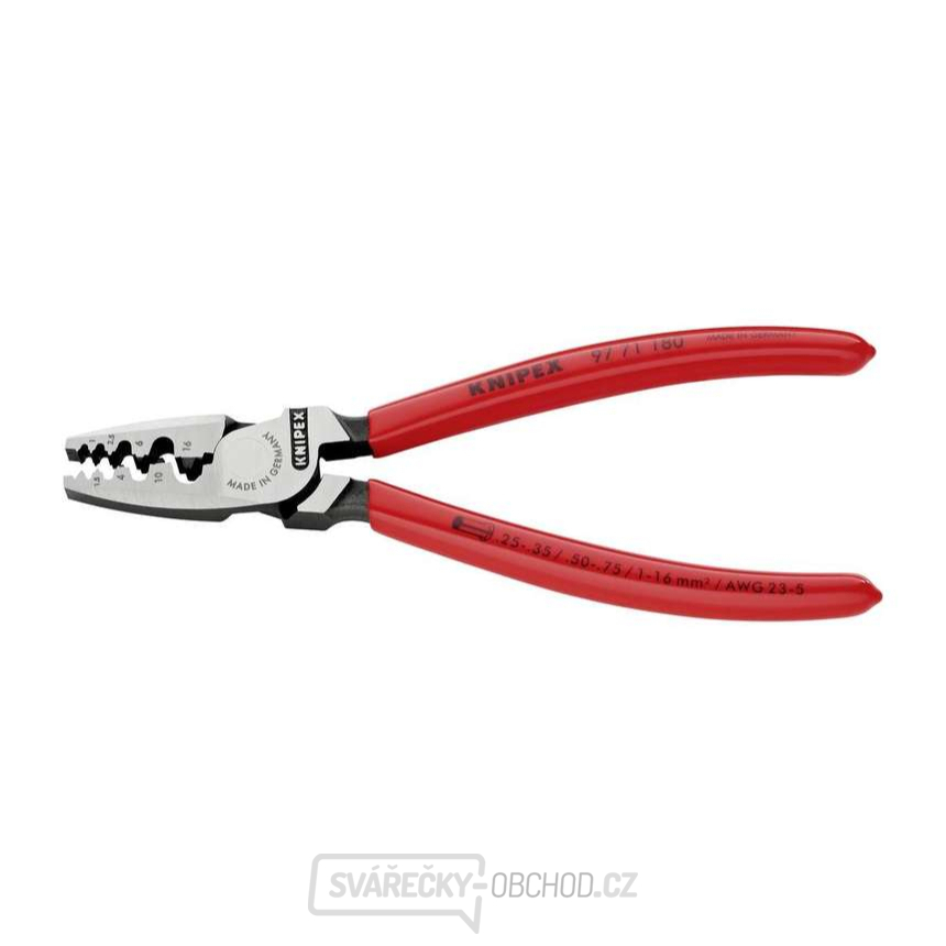 Lisovací kleště KNIPEX 97 71 180 na koncové dutinky 180 mm - leštěná hlava, plastové návleky