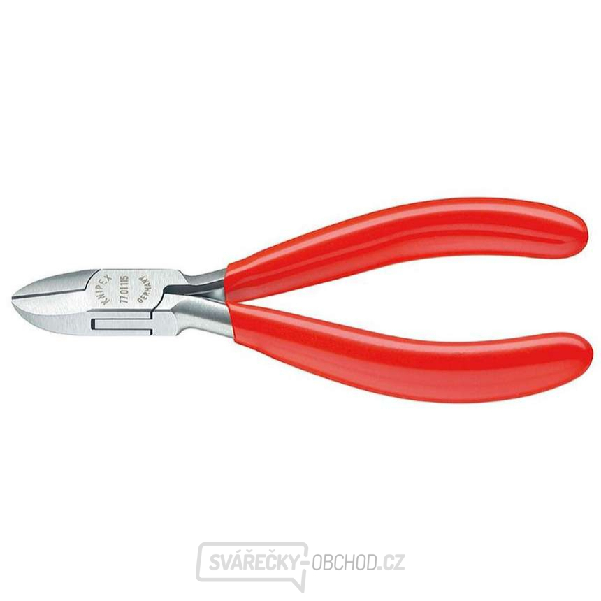 Boční štípací kleště pro elektroniku 115 mm KNIPEX 77 01 115 - leštěná hlava, plastové návleky Boční štípací kleště pro elektroniku 115 mm KNIPEX 77 01 115 - leštěná hlava, plastové návleky gallery main image