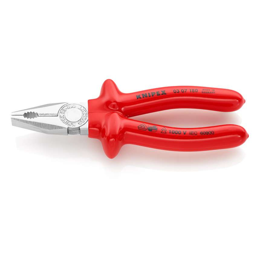 Kombinované kleště 180 mm - 1000V KNIPEX 03 07 180. Chromováno, izolováno ponorem - VDE 03 07 180