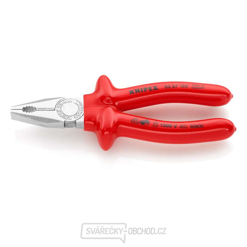 Kombinované kleště 180 mm - 1000V KNIPEX 03 07 180. Chromováno, izolováno ponorem - VDE