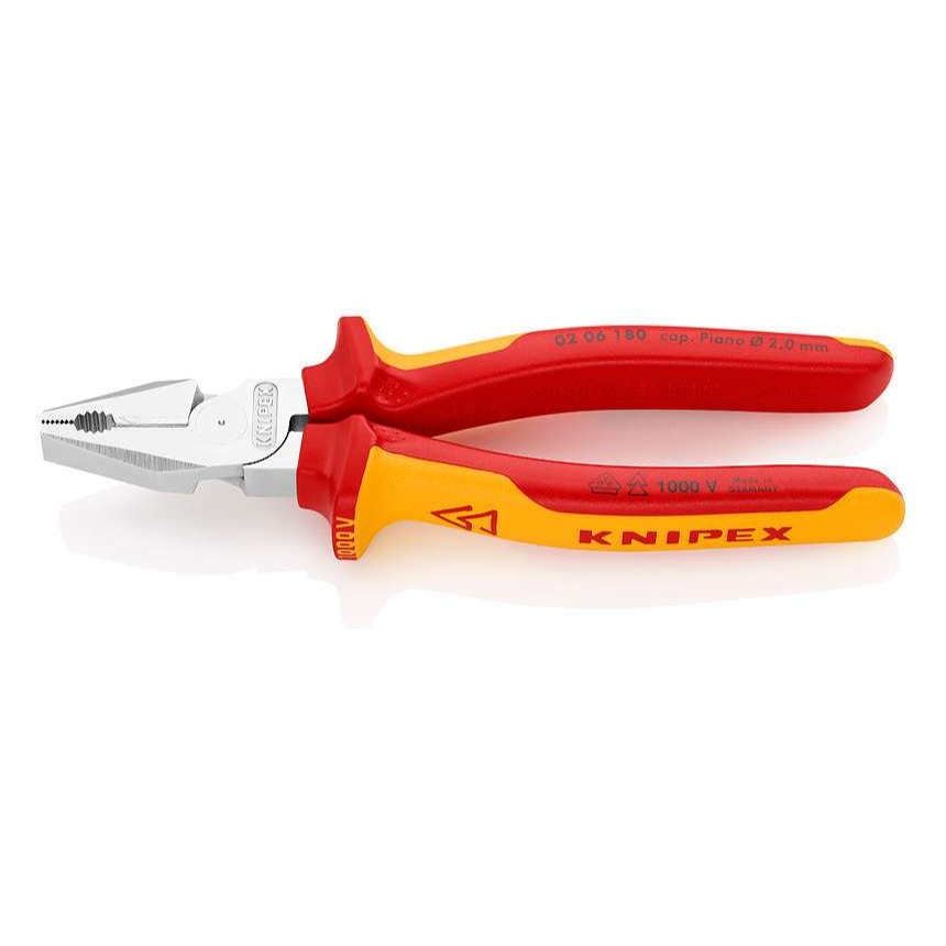 Silové kombinované kleště 180 mm - VDE 1000V. KNIPEX 02 06 180 - chromováno, vícesložkové návleky