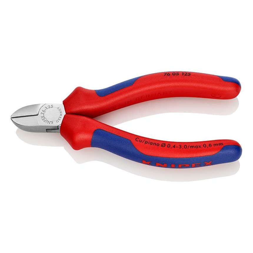 Boční štípací kleště 125 mm pro elektromechaniky KNIPEX 76 05 125 - chromováno, vícesložkové návleky 76 05 125