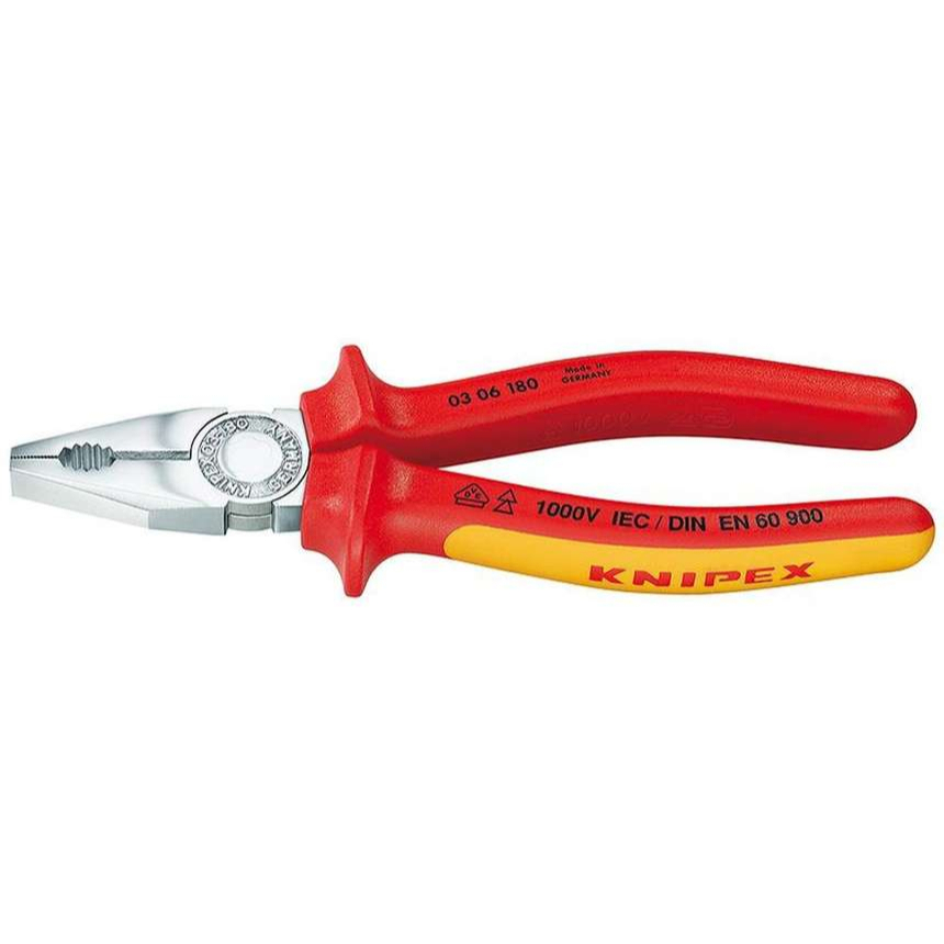 Kombinované kleště 200 mm. KNIPEX 03 06 200 - 1000V. Chromováno, vícesložkové návleky VDE