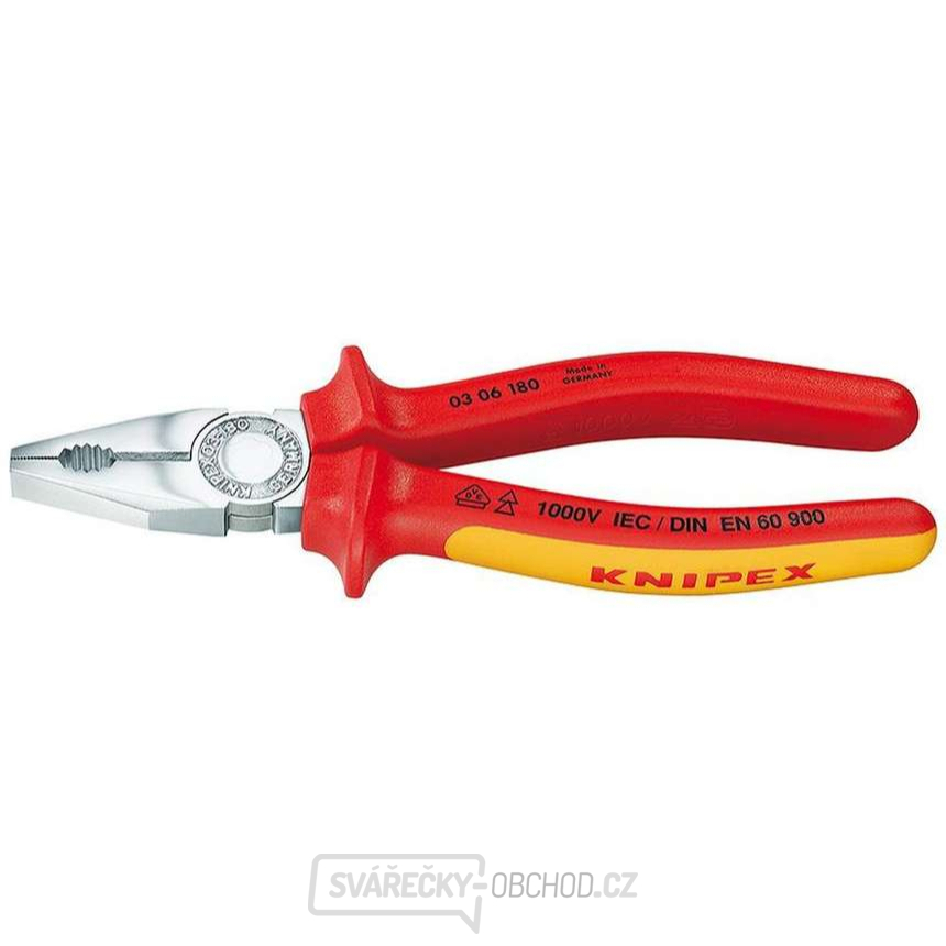 Kombinované kleště 200 mm. KNIPEX 03 06 200 - 1000V. Chromováno, vícesložkové návleky VDE
