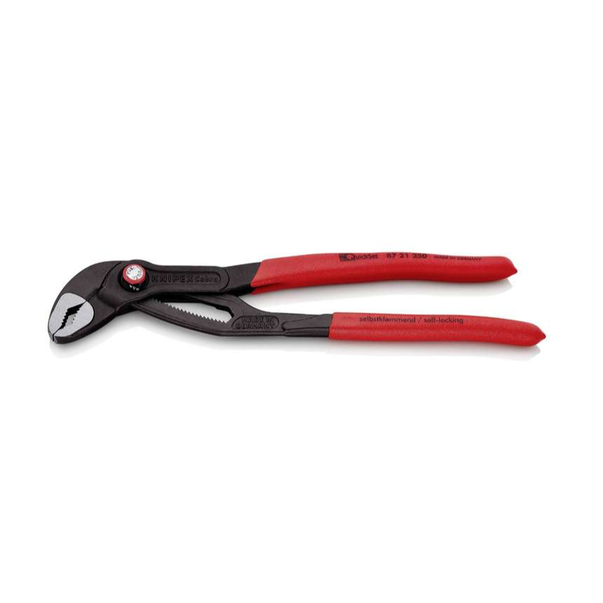 Kleště instalatérské KNIPEX Cobra® QuickSet 87 21 250, 250 mm - leštěná hlava, protiskluzová rukojeť, černěné