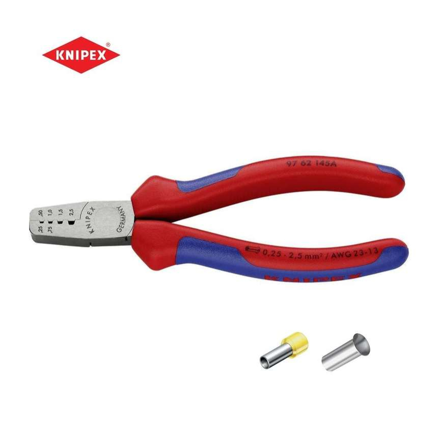 Lisovací kleště 145 mm na dutinky Knipex 97 62 145 A - leštěná hlava, vícesložkové návleky