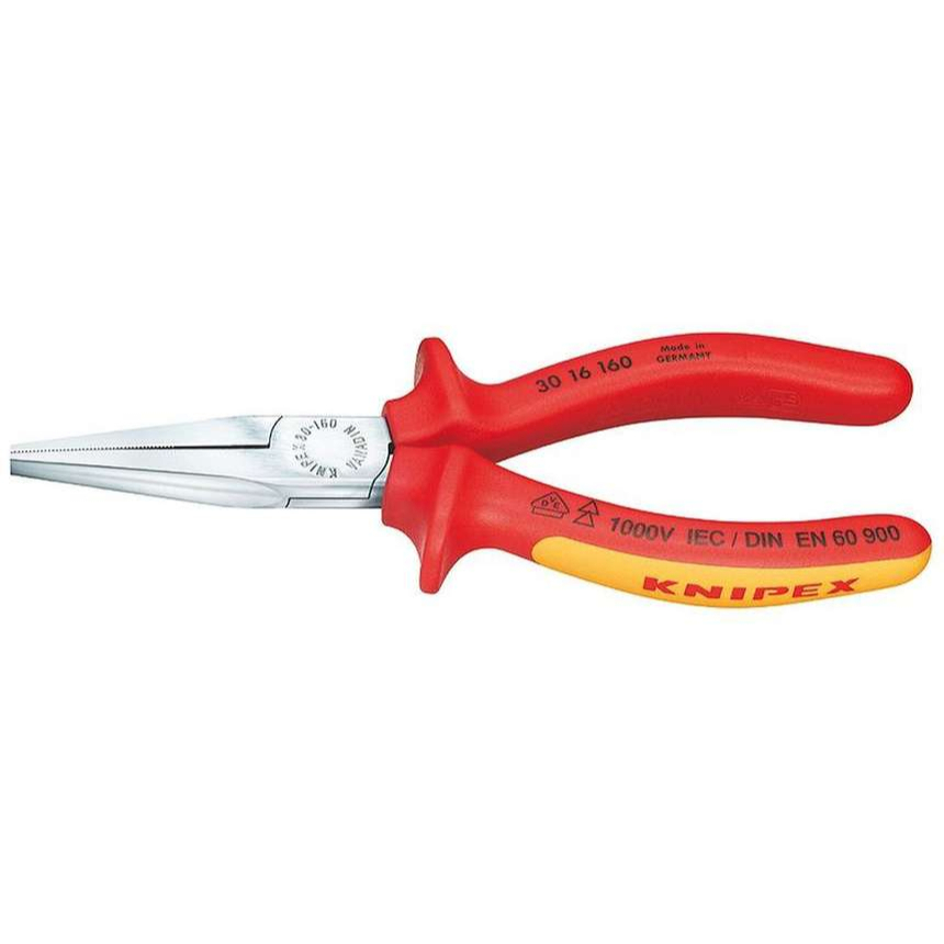 Ploché kleště typu Langbeck (s prodlouženými čelistmi) 160 mm - 1000V. KNIPEX 30 16 160 - chromováno, vícesložkové návleky VDE 30 16 160