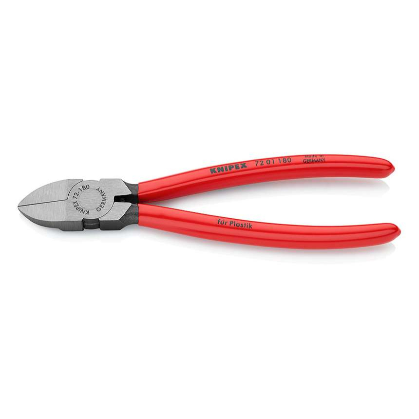 Boční štípací kleště na plasty 180 mm KNIPEX 72 01 180 - leštěná hlava, plastové návleky 72 01 180