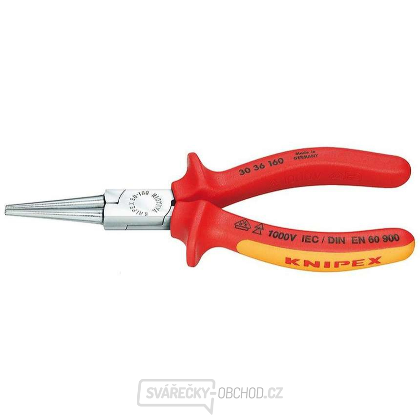 Půlkulaté kleště typu Langbeck (s prodlouženými čelistmi) 160 mm - 1000V. KNIPEX 30 36 160 - chromováno, vícesložkové návleky VDE
