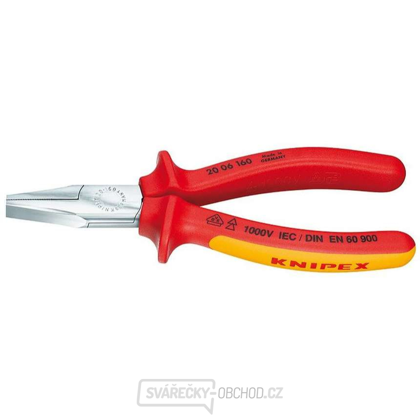 Ploché kleště 160 mm - 1000 V. KNIPEX 20 06 160 - chromováno, vícesložkové návleky VDE Ploché kleště 160 mm - 1000 V. KNIPEX 20 06 160 - chromováno, vícesložkové návleky VDE gallery main image