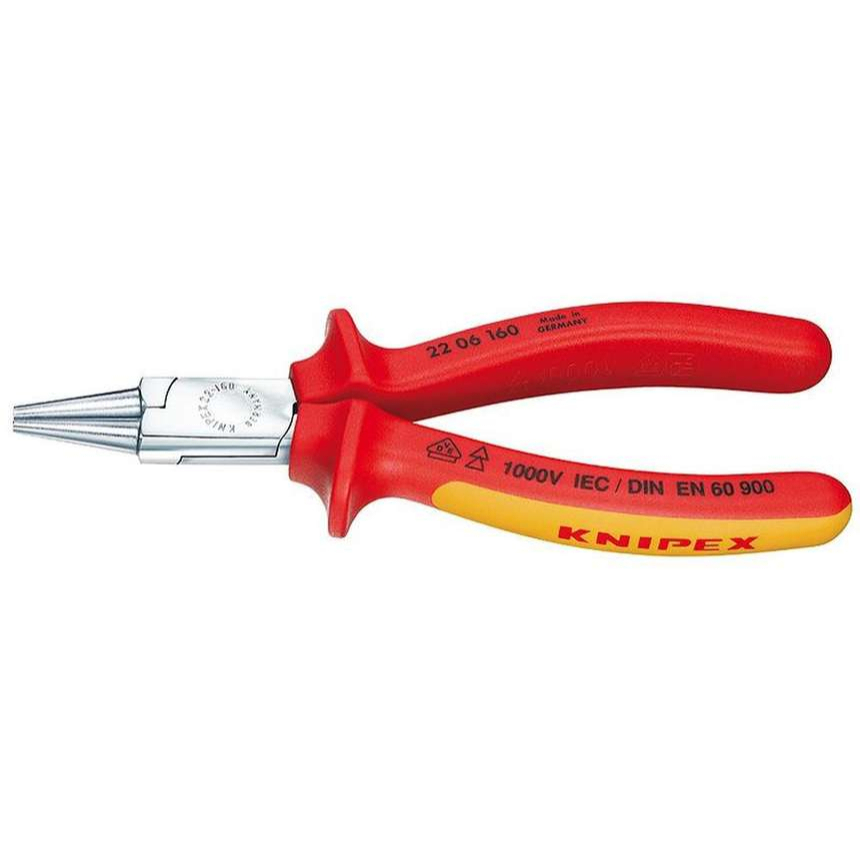 Kleště s kulatými čelistmi 160 mm VDE (1000 V). KNIPEX 22 06 160 - chromováno, vícesložkové návleky 22 06 160