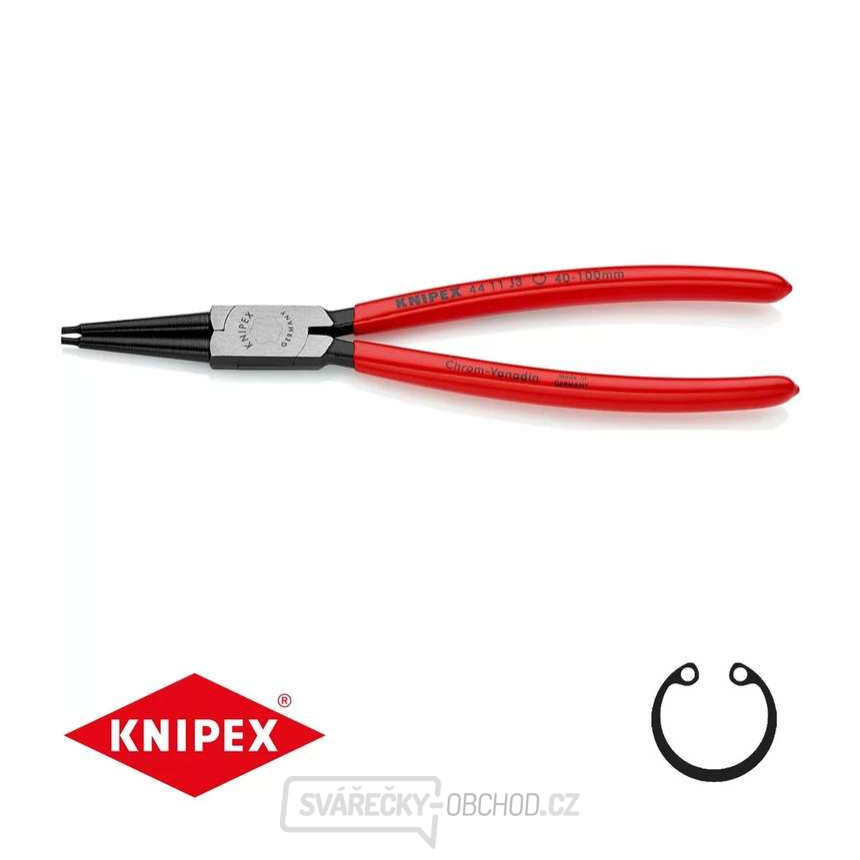 Kleště na pojistné kroužky 225 mm, vnitřní rovné. Knipex - 44 11 J3 - DIN 5265 C. Leštěno, potaženo plastem