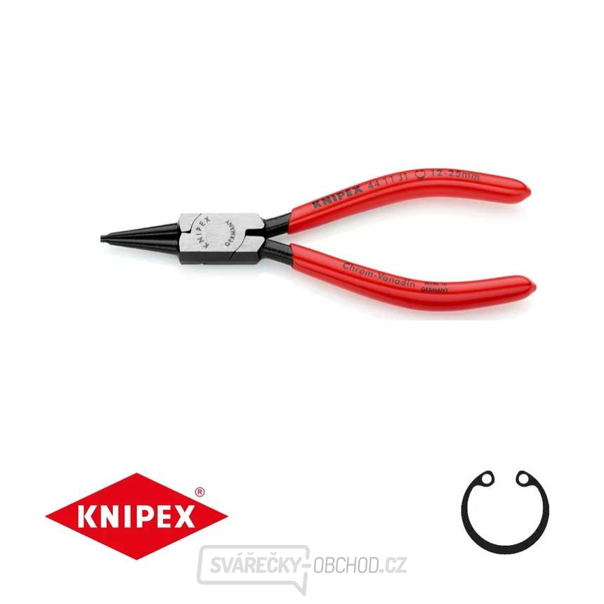 Kleště na pojistné kroužky 140 mm, vnitřní rovné. Knipex - 44 11 J1 - DIN 5265 C. Leštěno, potaženo plastem