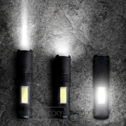 Solight LED nabíjecí kapesní svítilna se zoomem, 100lm + 70lm, Li-Ion, USB, černá Náhled