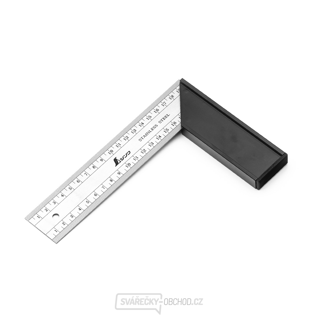 Nerezový úhelník SHINWA s robustní hliníkovou základnou se stupnicí - 200 mm
