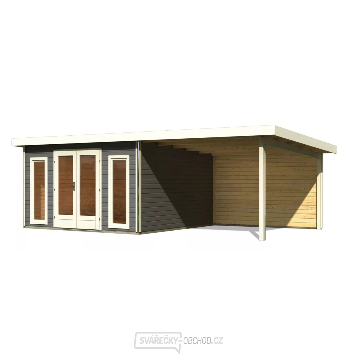 Dřevěný domek KARIBU RADEBURG 3 + přístavek 330 cm včetně zadní stěny (31489) terragrau LG3947