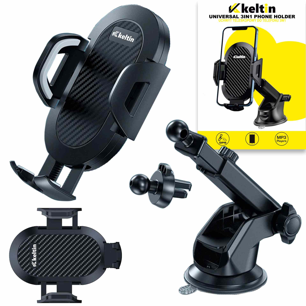 GEKO Teleskopický držák telefonu 3v1 - čelní sklo, kokpit, mřížka (100) K02212