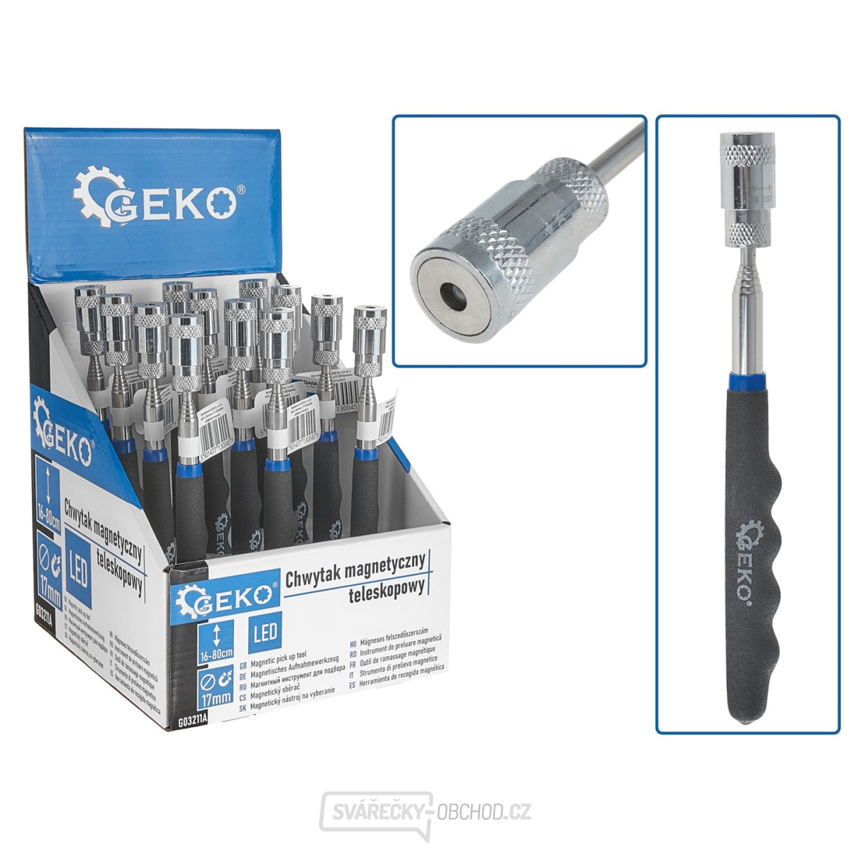 Magnetické teleskopické chapadlo+ LED 80cm - vitrína (12/48)