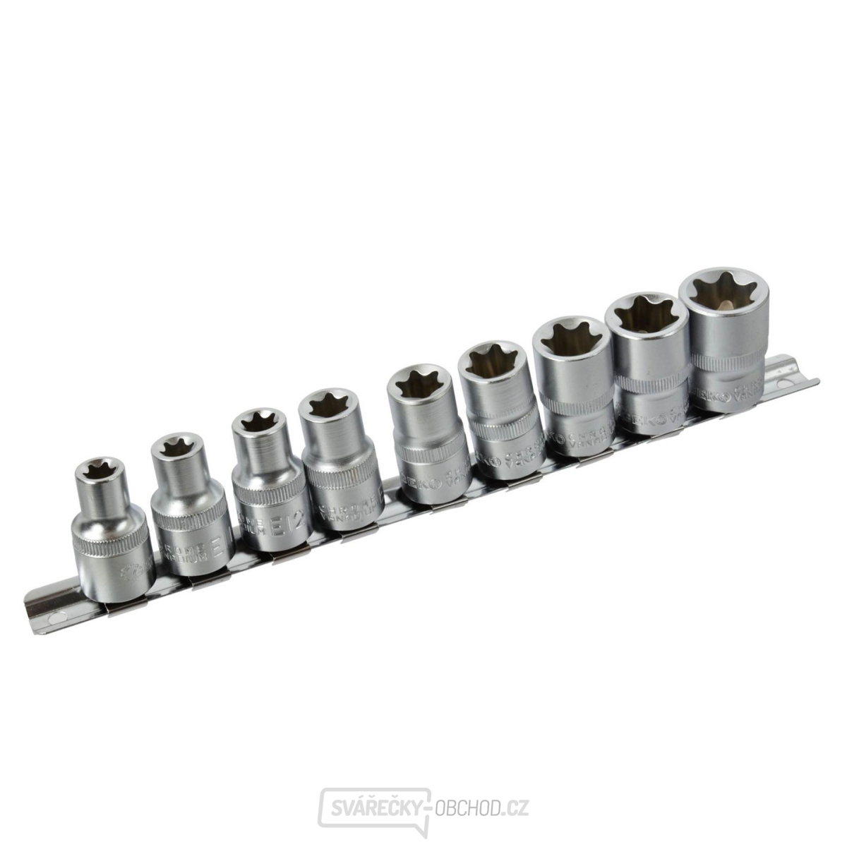 10x sada nástrčných hlavic E10-24, 1/2" torx na liště GEKO(20)