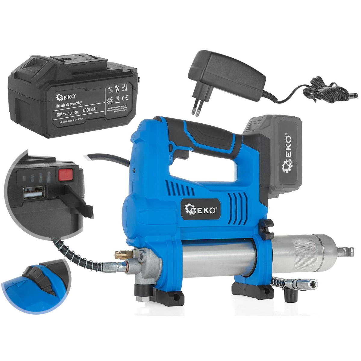 GEKO Akumulátorový lis Li-ion 18V - kufr + nabíječka + 4,0Ah ACU G80657