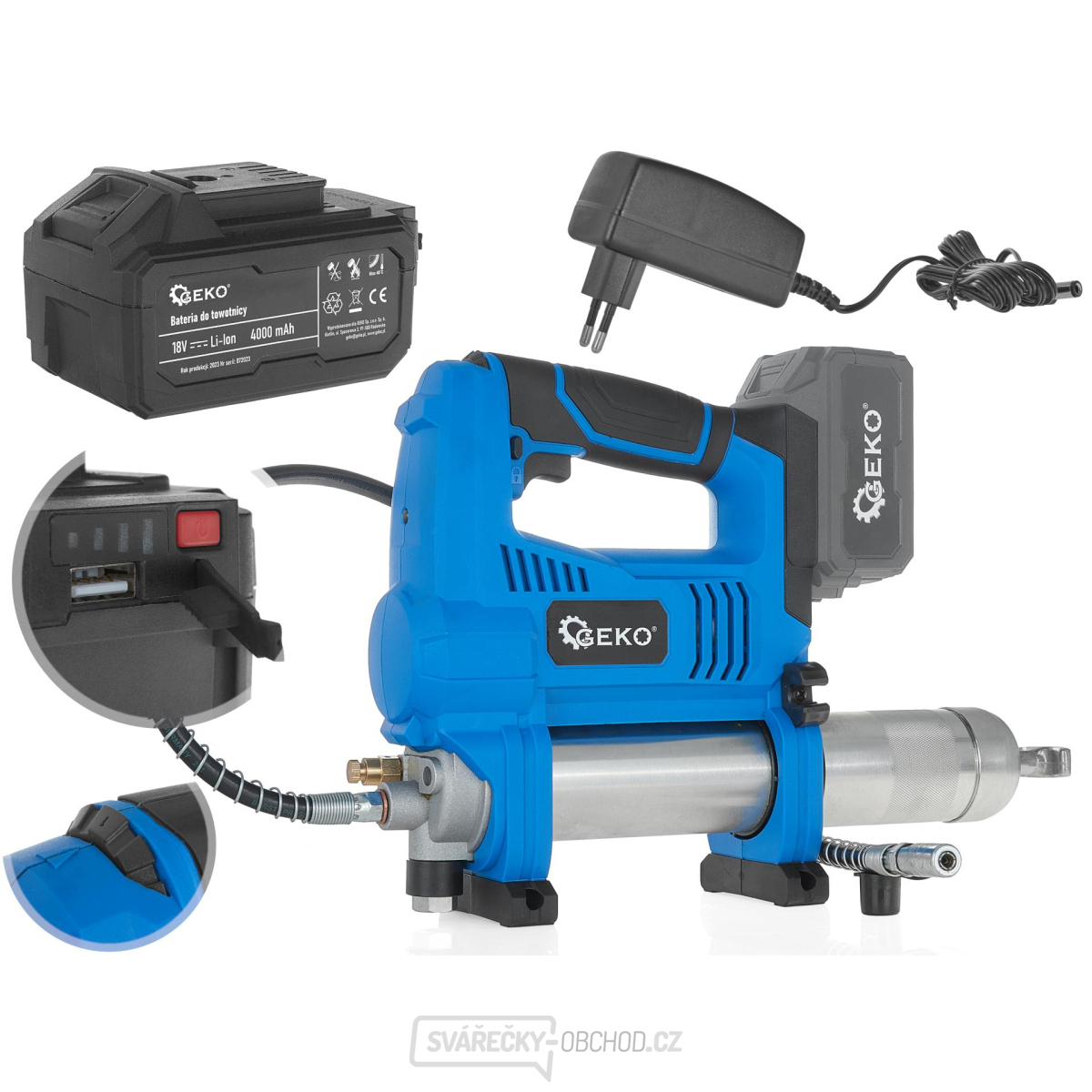 Akumulátorový lis Li-ion 18V - kufr + nabíječka + 4,0Ah ACU (3)